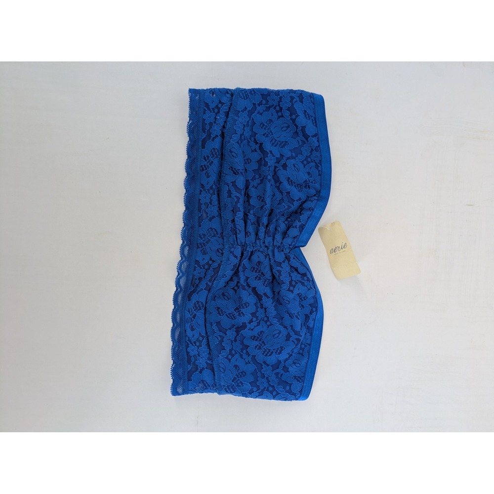 Aerie Bandeau Bra Small Royal Blue Floral Lace Strapless Bralette Aeropostale - Picture 2 of 10